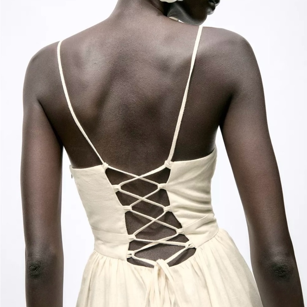 Elegant Cream Lace-Up Back Dress